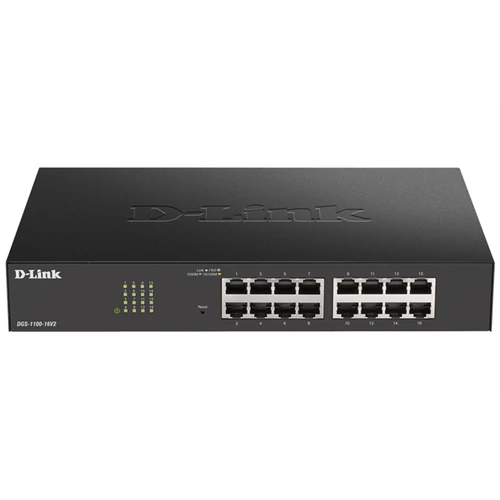 D-LINK Switch 16x1000Mbps Fémházas Asztali Menedzselhető, DGS-1100-16V2