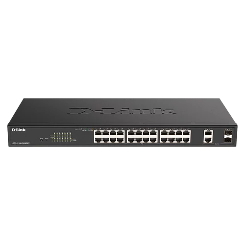 D-LINK Switch 24x1000Mbps (24xPOE) + 2xGigabit kombó SFP Fémházas Menedzselhető Rackes, DGS-1100-26MPV2