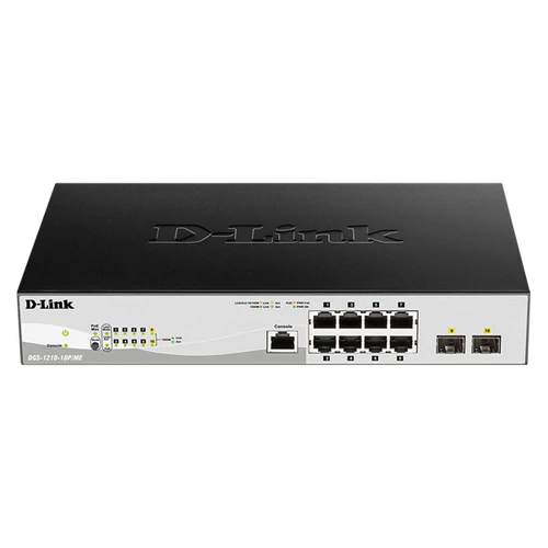 D-LINK Switch 8x1000Mbps (8xPOE) + 2xGigabit kombó SFP Menedzselhető Rackes (Metro), DGS-1210-10P / ME / E D-Link