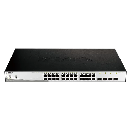 D-LINK Switch 24x1000Mbps (24xPOE) + 4xGigabit kombó SFP Menedzselhető Rackes, DGS-1210-28MP