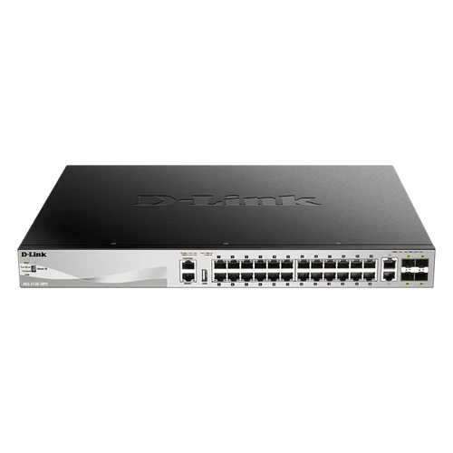 D-LINK Switch 24x1000Mbps(24xPOE) + 2xGigabit + 4xGigabit SFP+ Fémházas, Menedzselhető (370W POE), DGS-3130-30PS / E D-Link