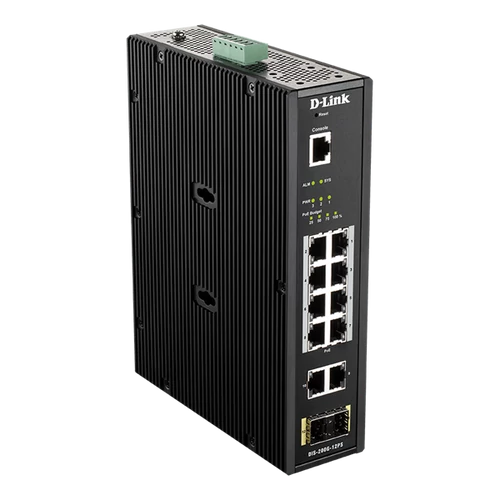 D-LINK Switch Ipari 10x1000Mbps (8xPOE) + 2xSFP + 1x konzol port Menedzselhető Fémházas,DIS-200G-12PS