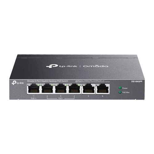 TP-LINK Switch 6x1000Mbps(3xPOE+ / 1xPOE + +) Fémházas (Omada), DS106GPP TP-Link