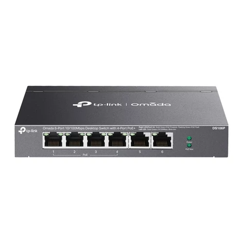 TP-LINK Switch 6x100Mbps(4xPOE + ) Fémházas (Omada), DS106P TP-Link