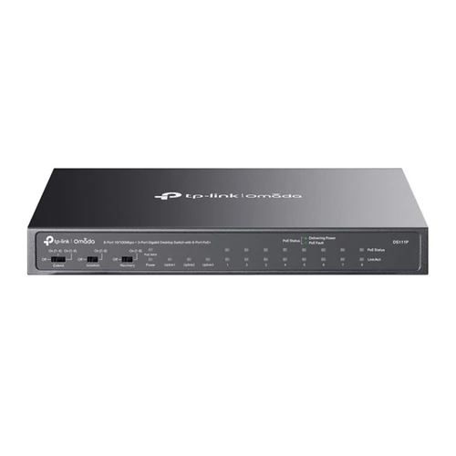TP-LINK Switch 8x100Mbps(8xPOE + ) +2x1000Mbps + 1xGigabit SFP Fémházas (Omada), DS111P TP-Link