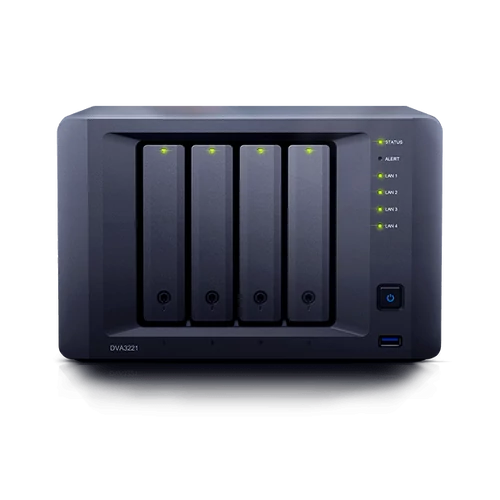 SYNOLOGY NAS 4 fiókos DVA3221 NVR Intel Atom C3538 4x2,1GHz 8GB DDR4, 4x1GbE, 2xeSATA