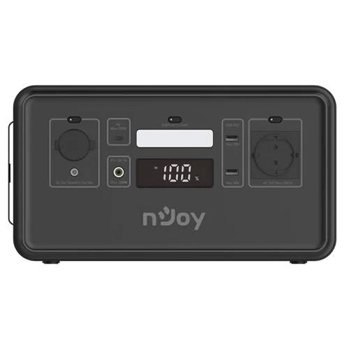 NJOY Hordozható Akkumulátor, Power Base 300, 296Wh, 2xUSB + 1xUSB-C + 1xSchuko + 1xDC port + 1xCar port, Fekete nJoy