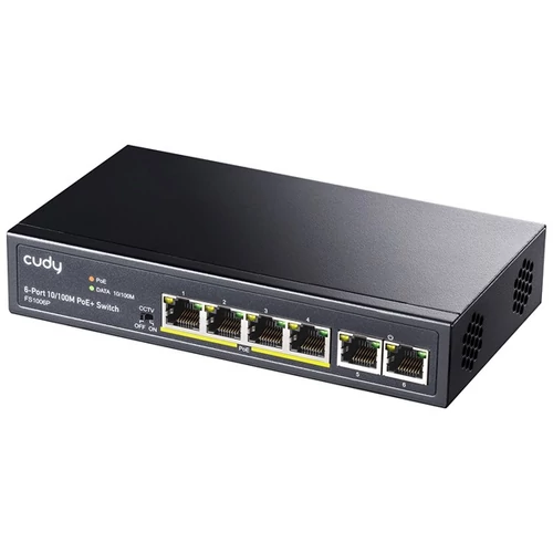 CUDY Switch 6x100Mbps (4xPOE + ) + 2x100Mbps Uplink, Fémházas, Asztali, FS1006P