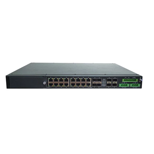 RAISECOM L2 menedzselhető ipari switch, 19"RM, 4x10G SFP+ +4xGE combo + 12xGE RJ45 + 1 bővítőhely, (+ 2xAC TÁP!) RAISECOM