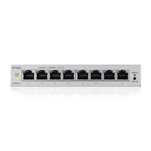 ZYXEL Switch 8x1000Mbps Fémházas Asztali, Web menedzselés, GS1200-8V3-EU0101F Zyxel