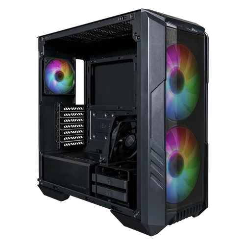 COOLER MASTER Ház Midi ATX HAF 500 ARGB + 4db Ventilátor, Tápegység nélkül, Üvegfalú, fekete Cooler Master