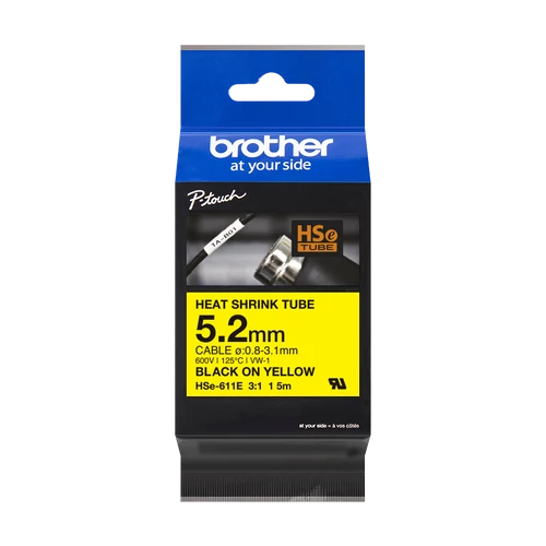 Brother szalag HSE-611E, Sárga alapon fekete, Zsugorcső, 5,2mm, 1,5m Brother