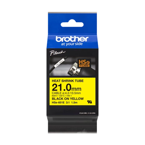 Brother szalag HSE-651E, Sárga alapon fekete, Zsugorcső, 21mm, 1,5m Brother