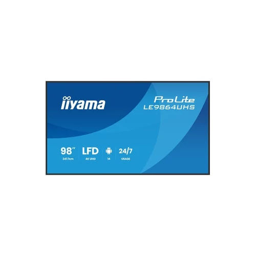 iiyama Prolite LFD 24 / 7, 98" 3840 x 2160, 16:9, 500cd, 6,5ms, 5000:1,HDMIx2 / USB-C / USBx2 / RS-232 / RJ45 / IR, LE9864UHS-B1AG Iiyama