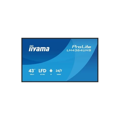 iiyama Prolite LFD 24 / 7 64.5" LH4364UHS-B1AG, 3840x2160, 16:9, 500cd / m2, 6,5ms,4000:1, HDMIx2 / USB-C / USBx2 / RS232C / RJ45 / IR Iiyama