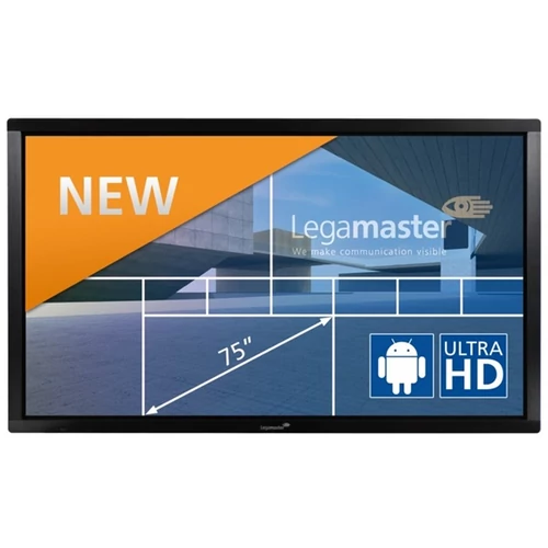 Legamaster Interaktív kijelző, ETX-7510, 75", UHD, multi-touch(32 érintés), HDMI, DP, VGA, USB, RS232, WiFi, LAN Legamaster