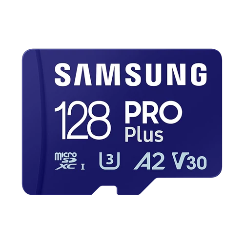 SAMSUNG Memóriakártya, PRO Plus microSDXC kártya 128GB, CLASS 10, UHS-I, U3, V30, A2, + Adapter, R180 / W130 SMG