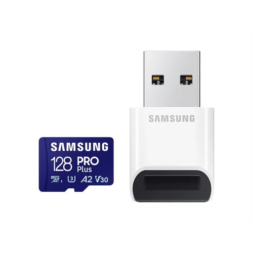 SAMSUNG Memóriakártya, PRO Plus + Reader microSDXC 128GB, CLASS 10, UHS-I, U3, V30, A2, R180 / W130 SMG