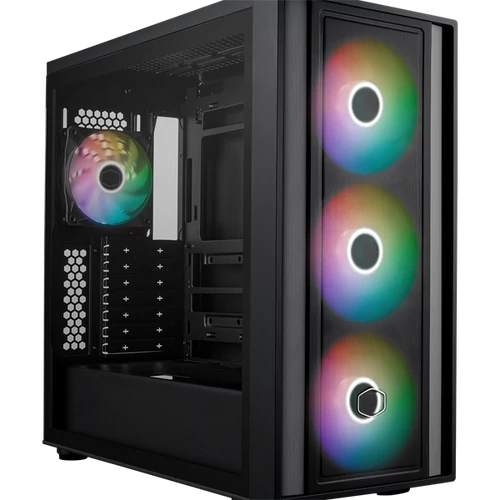 COOLER MASTER Ház ATX MasterBox 600, 4db ARGB Ventilátor, Tápegység nélkül, Üvegfalú, fekete Cooler Master