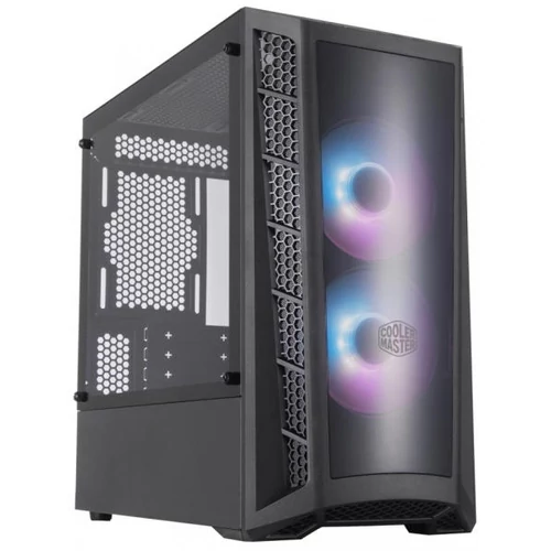 COOLER MASTER Ház Mini Tower ATX MASTERBOX MB320L ARGB + Kontroller,2db Ventilátorral,Tápegység nélkül, Üvegfalú, fekete Cooler Master