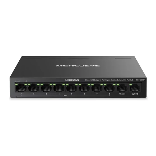 MERCUSYS Switch 8x100Mbps(8xPOE + ) + 2xLAN(1000Mbps), Fémházas Asztali / Rackes, MS110CMP TP-Link