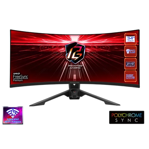 ASROCK PG34WQ15R3A Gaming Monitor 34" VA, 3440x1440, HDMI / Displayport, 2xUSB 3.0, 165Hz, HDR, Hajlított ASROCK