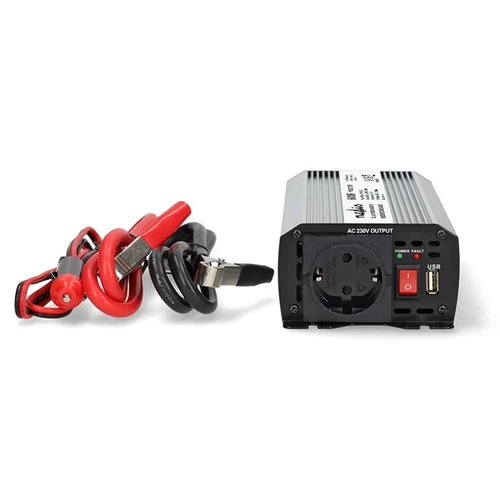 Nedis PIM60012FGY 12V DC - 230V AC inverter, 600W, Csúcsteljesítmény: 1200 W, csatlakozás: szivargyújtós, akku csipesz NEDIS