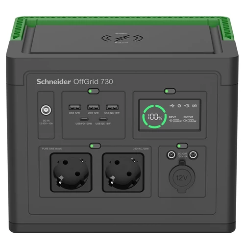 APC Schneider OFFGRID 730 hordozható akkumulátor állomás, 738Wh Lítium-ion, 2xSCHUKO, 3xUSB, 2x USB-C, Színuszos, LCD APC - Copygo