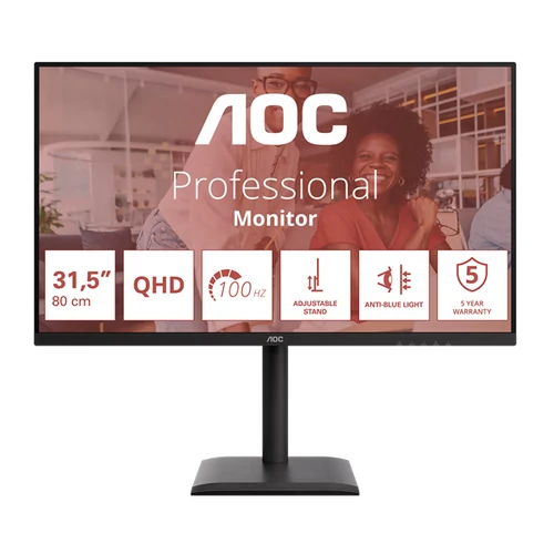 AOC IPS monitor 31,5"Q32E4U, 2560x1440,16:9, 350cd / m2, 4ms, DisplayPort / 2xHDMI / 4xUSB-A / 1xUSB-B, hangszóró,áll.mag.,pivot AOC