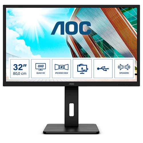 AOC monitor 31.5" Q32P2, 2560x1440, 16:9, 250cd / m2, 4ms, 75Hz, 2xHDMI / DisplayPort /4xUSB, Pivot, hangszóró