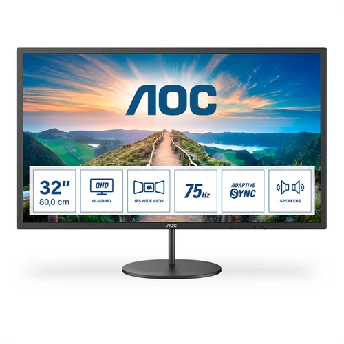 AOC IPS monitor 31.5" Q32V4, 2560x1440, 16:9, 250cd / m2, 4ms, 75Hz, HDMI / DisplayPort, hangszóró