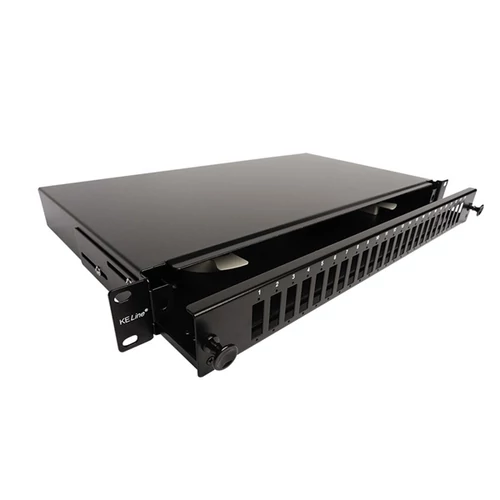 KELINE optikai patch panel kihúzható, 1U, 24xSC duplex, LC 4-es toldó számára KELine