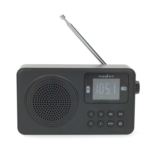 Nedis RDFM2225BK hordozható FM rádió, digitális hangolás, Bluetooth, Fejhallgató kimenet, Ébresztőóra, akkumulátor NEDIS