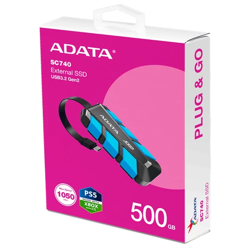 ADATA SSD Külső USB 3.2 500GB SC740, Kék ADATA