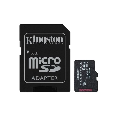 KINGSTON Memóriakártya MicroSDXC 64GB Industrial C10 A1 pSLC + Adapter Kingston