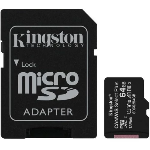 Kingston 64GB SD micro Canvas Select Plus (SDXC Class 10 A1) (SDCS2/64GB) memóri