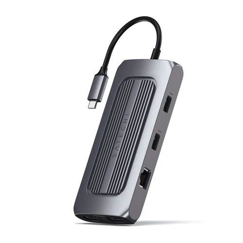 Satechi Aluminium USB-C Multiport MX Adapter (Dual 4K HDMI 60Hz / 30Hz, USB-C PD 100W, RJ45, 1xUSB-C , 2xUSB, SD, jack) Satechi