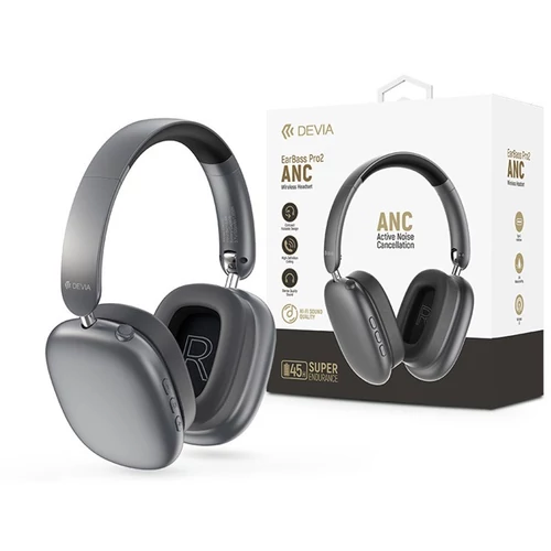 Devia EarBass Pro2 ANC Bluetooth sztereó fejhallgató beépített mikrofonnal - szürke Devia