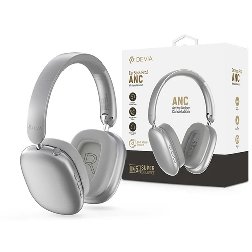 Devia EarBass Pro2 ANC Bluetooth sztereó fejhallgató beépített mikrofonnal - ezüst Devia