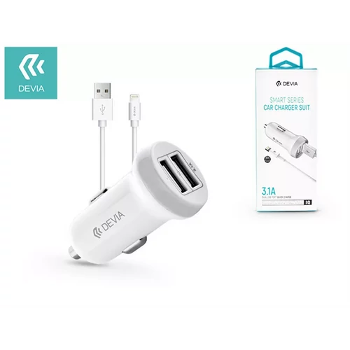 DEVIA APPLE IPHONE LIGHTNING SZIVARGYÚJTÓS TÖLTŐ ADAPTER + LIGHTNING ADATKÁBEL - 5V / 3,1A - WHITE DEVIA