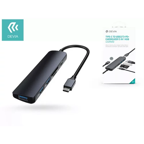 DEVIA USB TYPE-C - 3XUSB 3.0 + PD + KÁRTYAOLVASÓ ELOSZTÓ / ADAPTER - DEVIA LEOPARD5 IN 1 HUB - FEKETE DEVIA