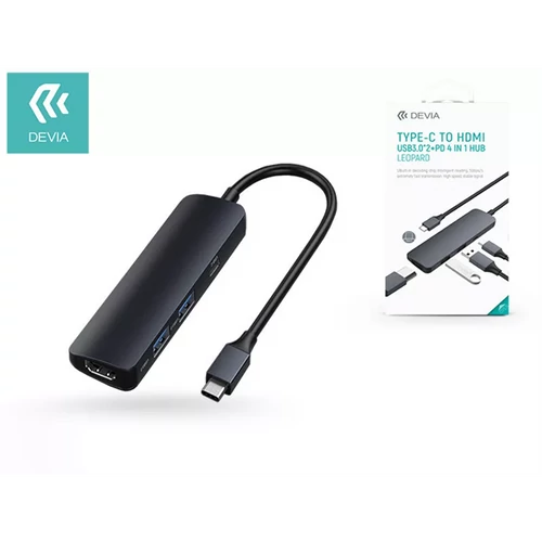 DEVIA USB TYPE-C - 2XUSB 3.0 + PD + HDMI ELOSZTÓ / ADAPTER - DEVIA LEOPARD 4 IN 1 HUB - FEKETE DEVIA