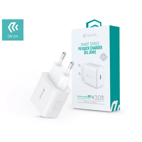 DEVIA HÁLÓZATI TÖLTŐ ADAPTER TYPE-C BEMENETTEL - 30W - SMART SERIES PD3.0 QUICK CHARGER - WHITE DEVIA