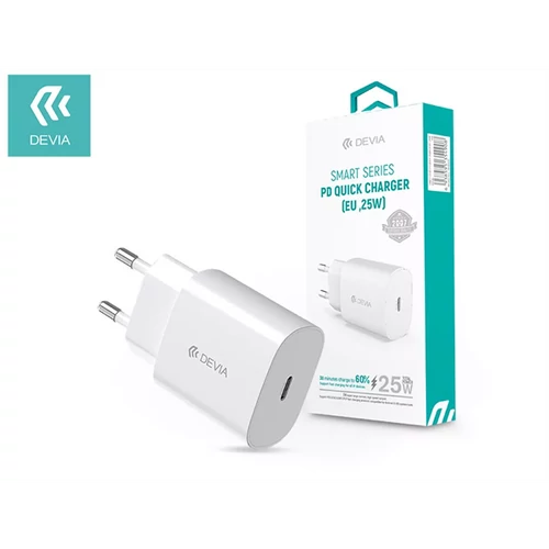 DEVIA HÁLÓZATI TÖLTŐ ADAPTER TYPE-C BEMENETTEL - 25W - SMART SERIES PD3.0 QUICK CHARGER - WHITE DEVIA