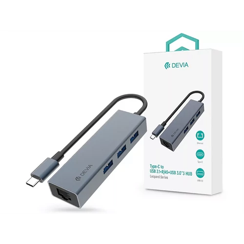 DEVIA USB TYPE-C - USB 3.1 + RJ45 + 3XUSB 3.0 ELOSZTÓ / ADAPTER - LEOPARD SERIES 5 IN 1 HUB - SZÜRKE DEVIA