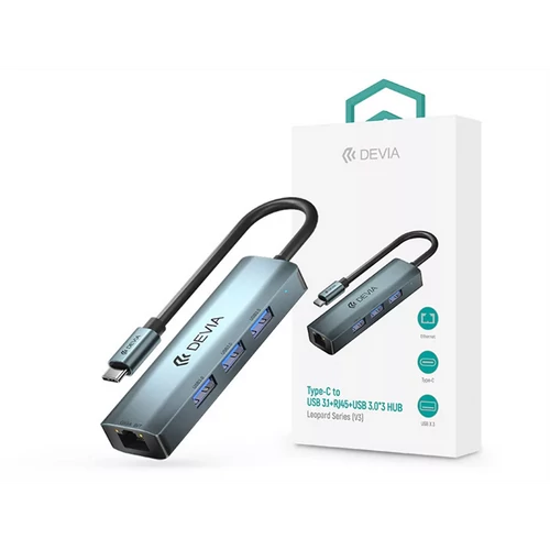 DEVIA ST387982 USB TYPE-C - USB 3.1 + RJ45 + 3XUSB 3.0 ELOSZTÓ / ADAPTER - LEOPARD SERIES 5 V3 HUB - SZÜRKE DEVIA