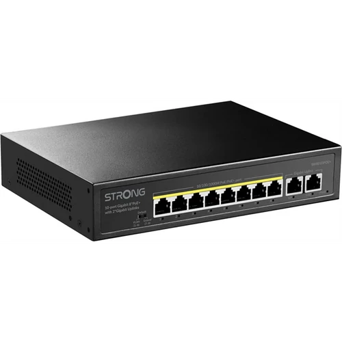 STRONG SW8010POE+ Switch, 8 Gigabit port - 2 Gigabit Uplink, 100 watt PoE táp, Fekete STRONG