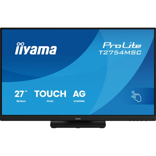 IIYAMA touch IPS monitor, 27", 1920 x 1080, 16:9, 300cd, 4ms, 1000:1, VGA / HDMI / USB, T2754MSC-B2AG Iiyama