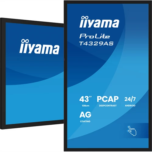 iiyama 24 / 7 VA interaktív kijelző, 42,5", , 3840x2160, 16:9, 500cd, 8ms, 4000:1, HDMI / USB-C / Ethernet, T4329AS Iiyama