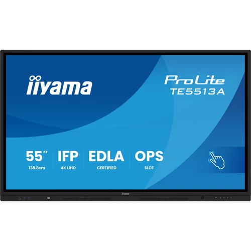 iiyama touch IPS monitor, 54,6", 3840 x 2160, 16:9, 500cd, 8ms, 1200:1, HDMIx3 / DP / USB-Cx2 / USBx5 / RJ45x2 / RS-232C Iiyama